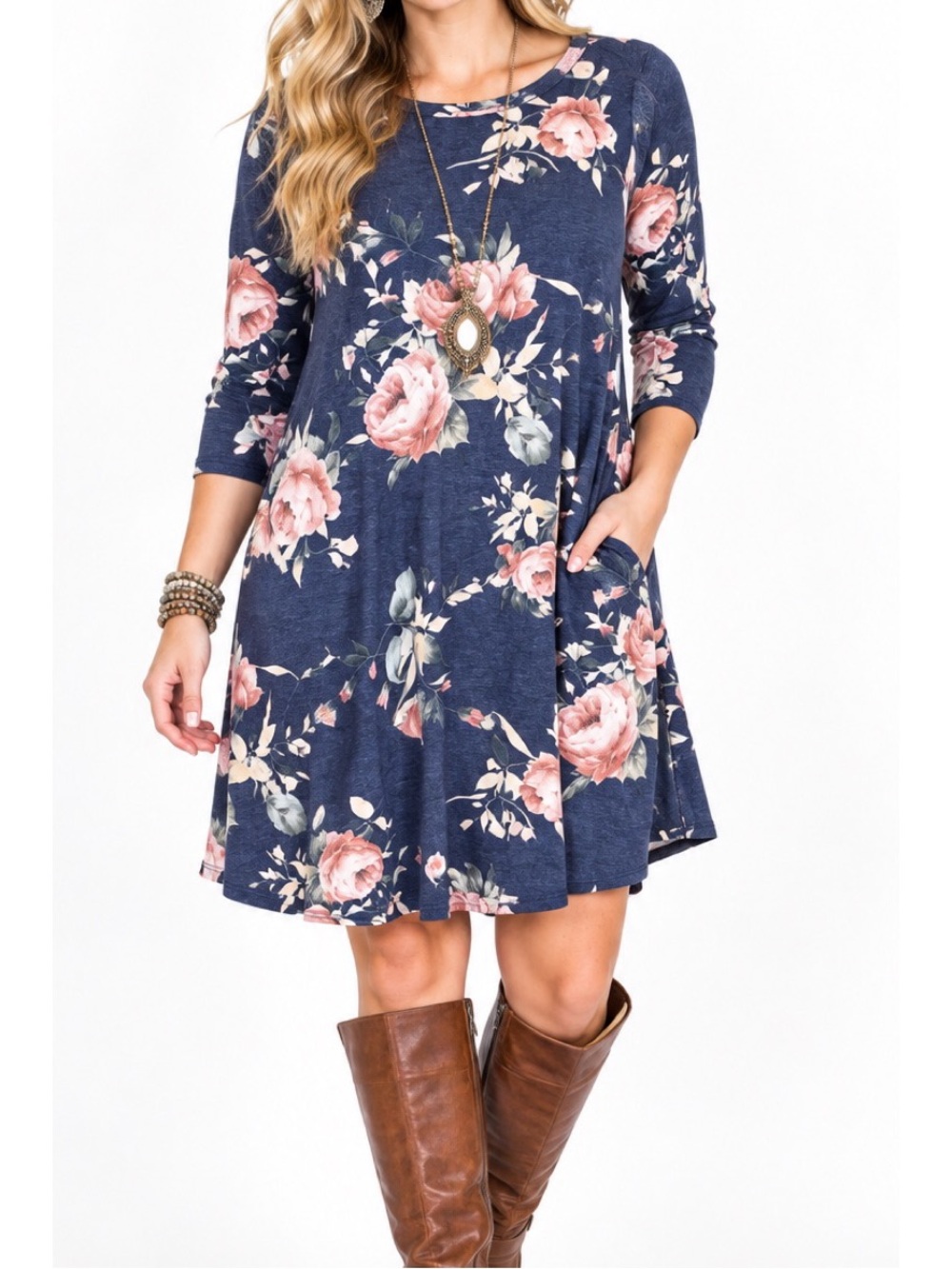 Jodifl Navy Floral Swing Dress- Large
